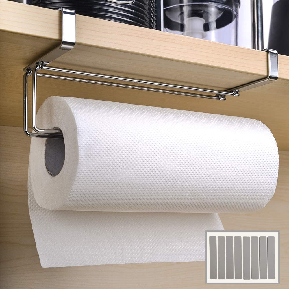 Paper Towel Holder Under Cabinet Adhesive Drill Free Roll Paper Rack  Stainless Steel Kitchen Plastic Wrap