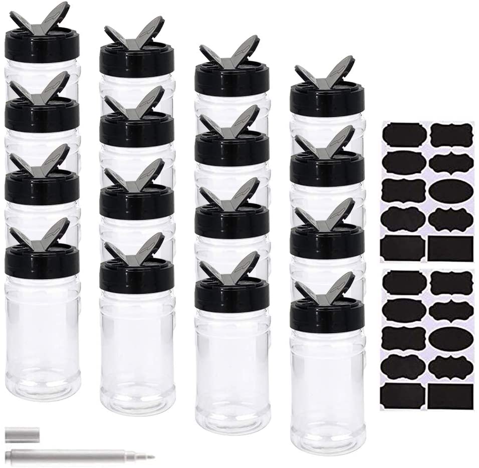 Complete Set of 24 Glass Spice Jars with Labels 4oz Square Bottles with Shaker  Lids and Airtight Metal Caps, Includes Silicone Collapsible Funnel for Easy  Filling and Refilling