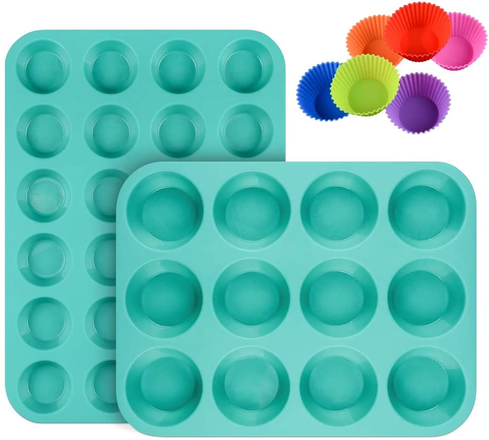 Walfos Silicone Texas Muffin Pan Set- 6 Cup Jumbo Silicone Cupcake Pan,  Non-Stick Silicone, Just PoP Out! Perfect for Egg Muffin, Big Cupcake - BPA