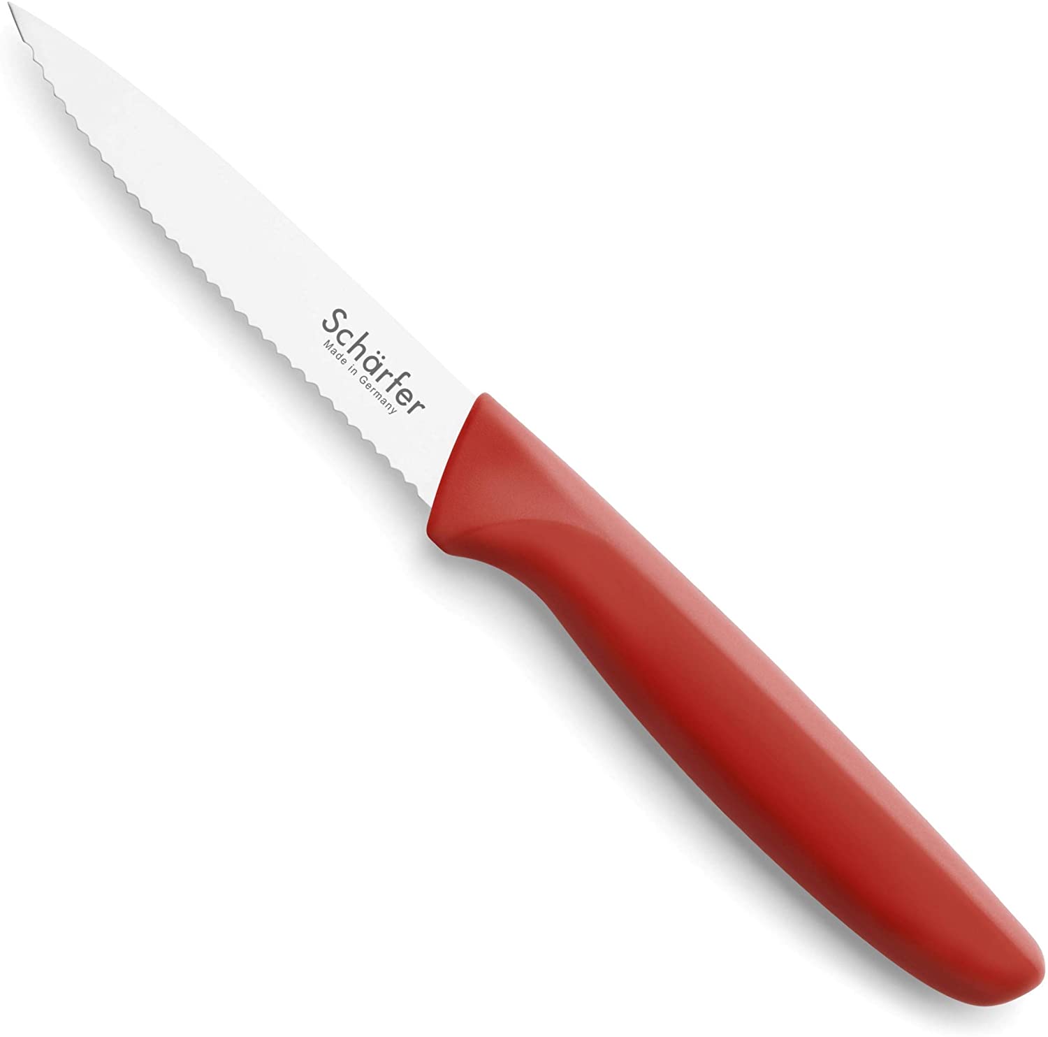 Top Cutlery German Paring Knife 3.25 inch Stainless Micro Serrated Blade,  Red Handle