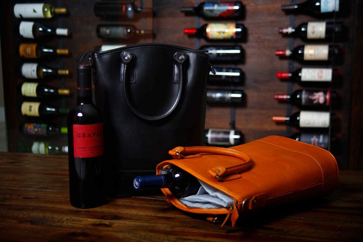 Deluxe Two Bottle Wine Carrier in Colombian Leather