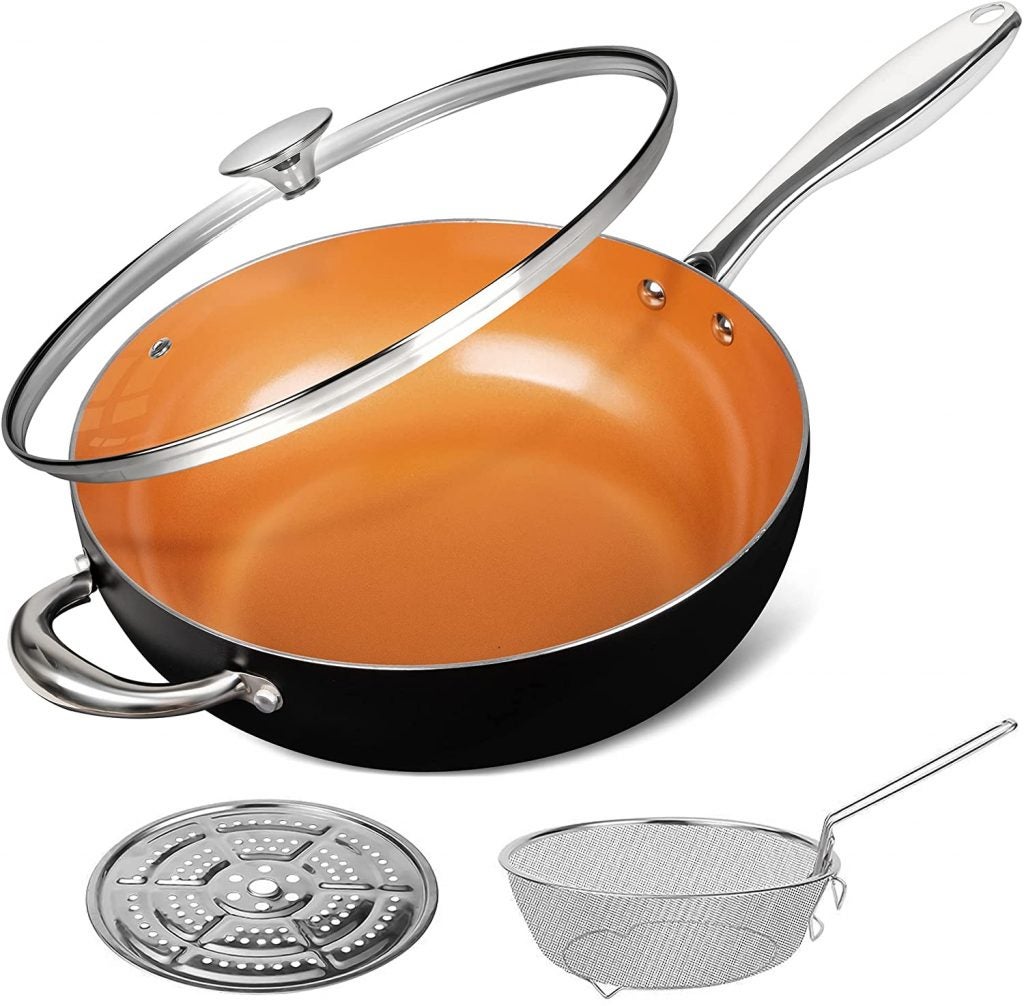 MICHELANGELO 8 inch Fry Pan with Lid Ceramic Titanium Ultra Nonstick  Coating, Copper Fry Pan with Lid, 8 Inch Nonstick Frying Pan, Small Fry  Pan